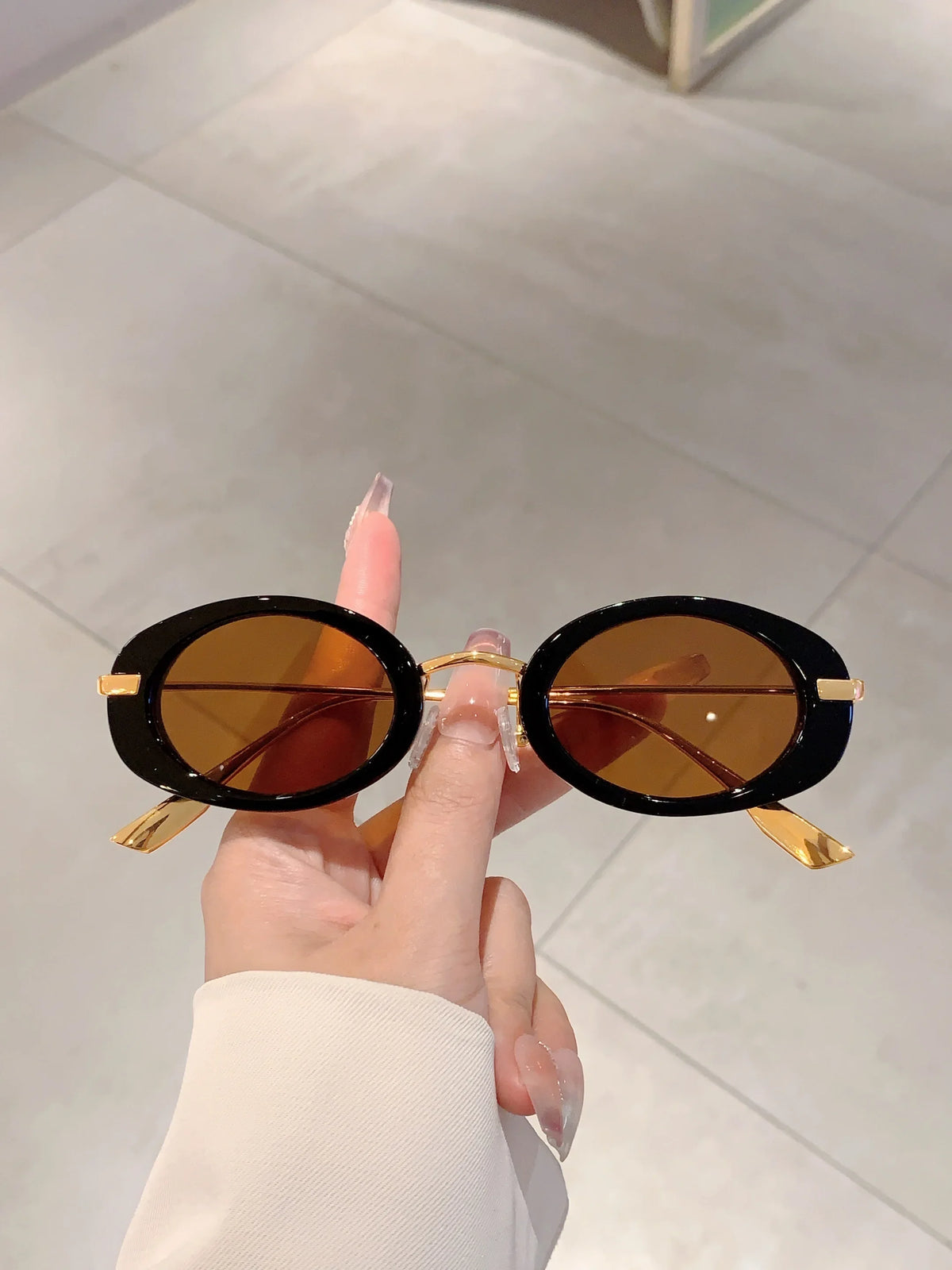 Small Oval Frame Retro Sunglasses Luxury Metal Designer Shades Women's Trendy Fashion Brand Leopard Beach Sun Glasses for Lady
