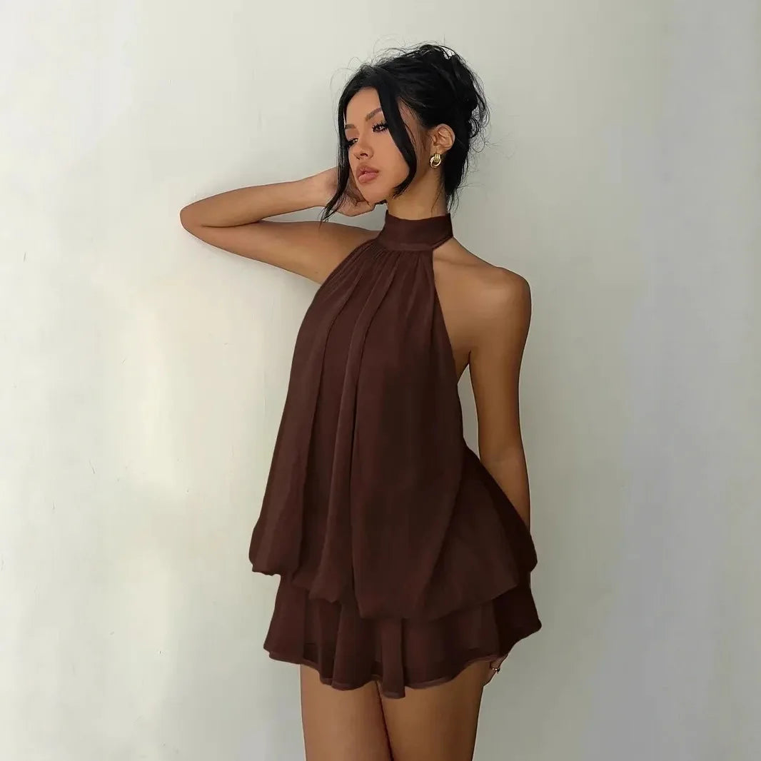 Halter Mini Dress Women Chiffon Backless Summer Dress Woman Sweet Party Dress Sexy Beach Dresses For Women 2026 Vestidos Mujer