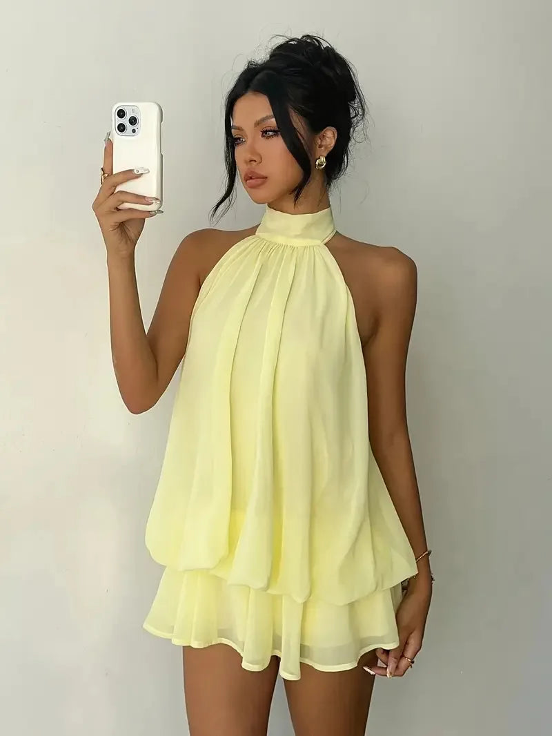 Halter Mini Dress Women Chiffon Backless Summer Dress Woman Sweet Party Dress Sexy Beach Dresses For Women 2026 Vestidos Mujer