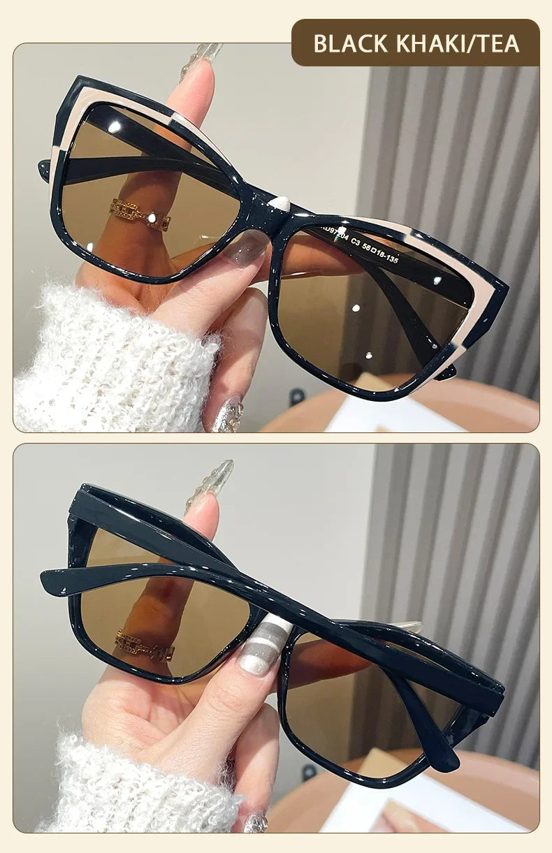 Fashionable Color Block Personality Sunglasses Street Snap Slimming Effect Popular Eyewear Oculos De Sol Female Eyeglasses