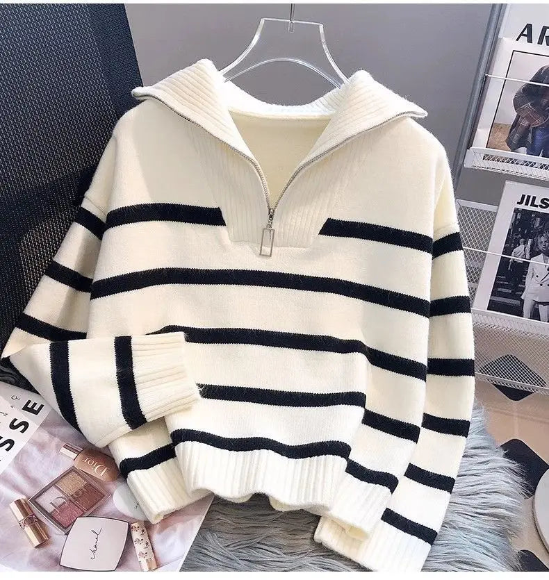 Sweater pullover women Spring and Autumn underwear New zipper stripe underlay short style popular premium sweater female