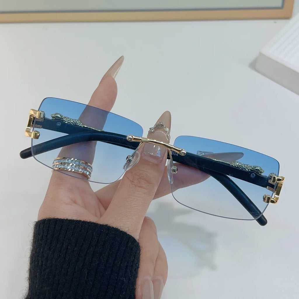 1 Pc Fashionable Women Men Sunglasses Frameless Rectangular Personalized Sunglasses for Daily Life Vintage Sun Glasses For male