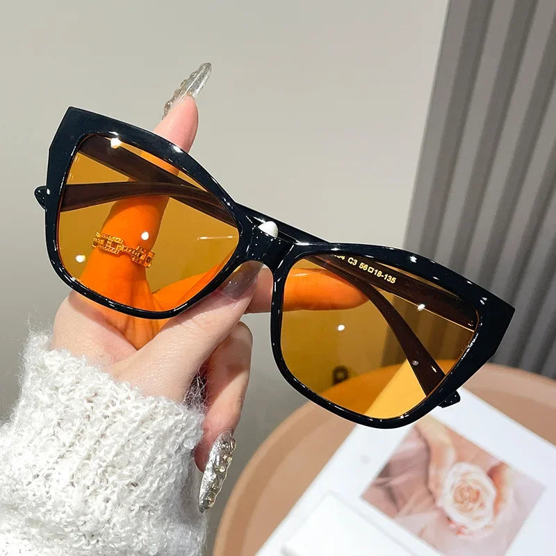 Fashionable Color Block Personality Sunglasses Street Snap Slimming Effect Popular Eyewear Oculos De Sol Female Eyeglasses