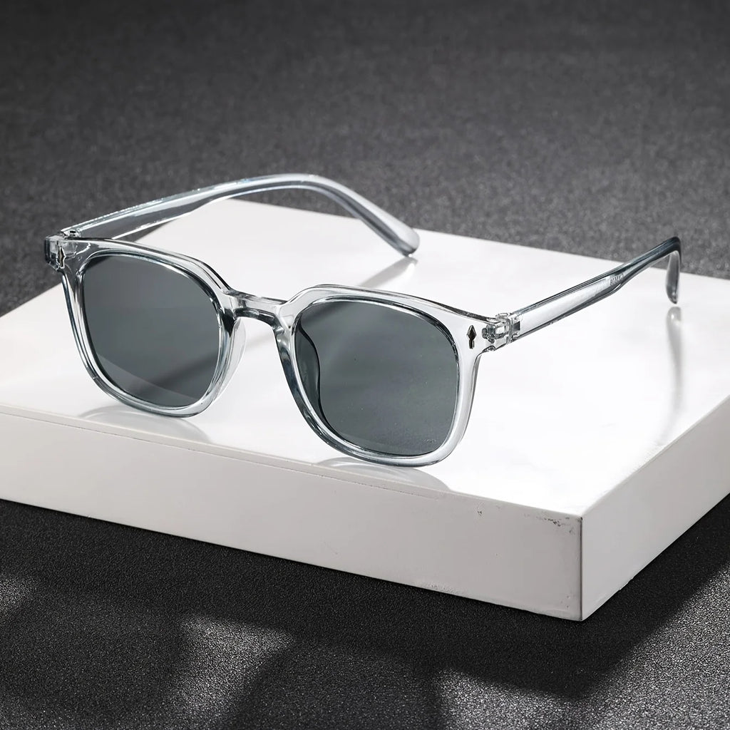 1PC Fashion Square Transparent Grey Plastic Frame Cool Street Style Sunglasses For Outdoor Daily Life Shades Accessories.