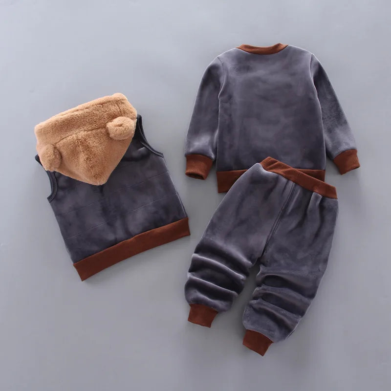 New Children's Warm Three-Piece Girl's Cute Hooded Set Autumn Winter Boy's Fashion Casual Comfortable Suit 12M-4 Years Old