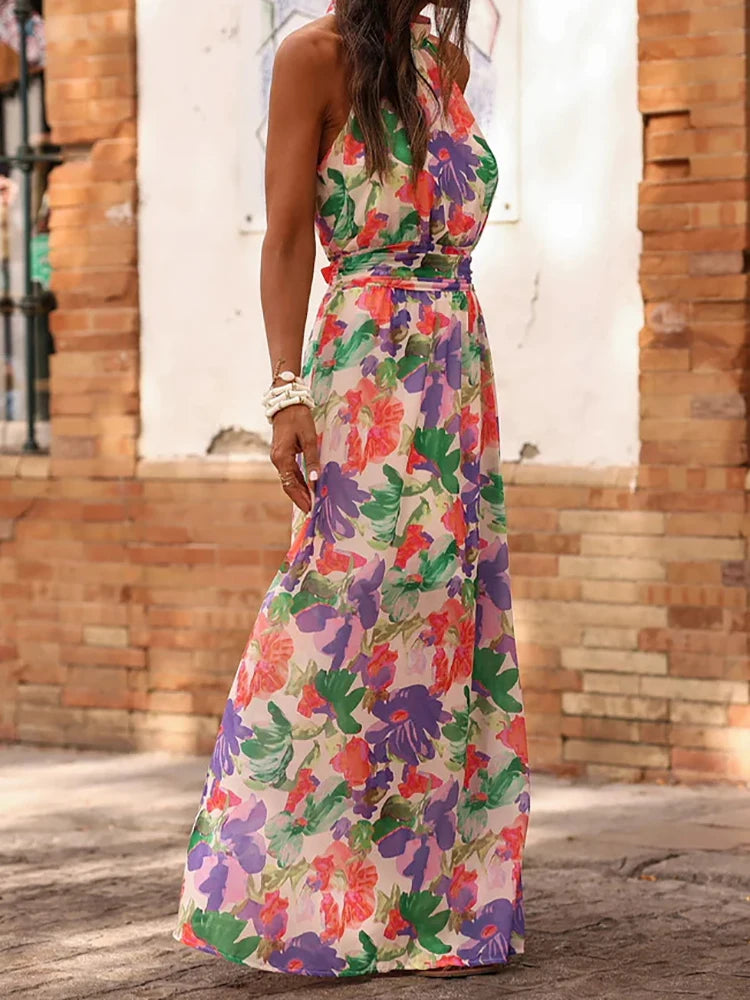 2026 Women Sleeveless Maxi Dress Chic Patchwork Print O-Neck Summer Fashion Elegant Casual Party Holiday Ladies Dress Streetwear