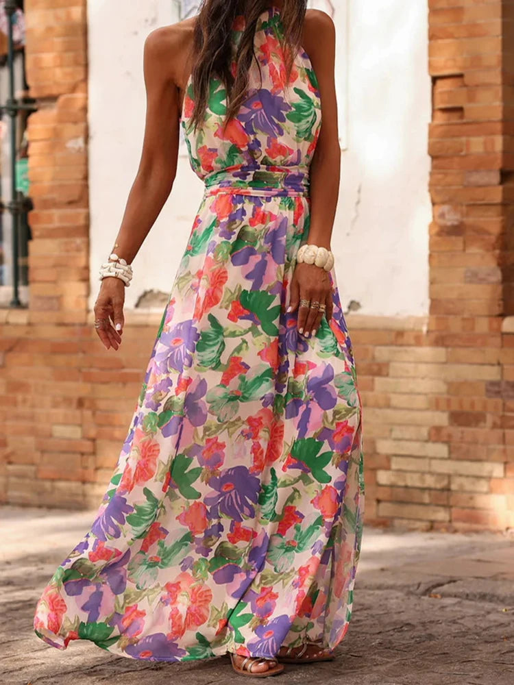 2026 Women Sleeveless Maxi Dress Chic Patchwork Print O-Neck Summer Fashion Elegant Casual Party Holiday Ladies Dress Streetwear