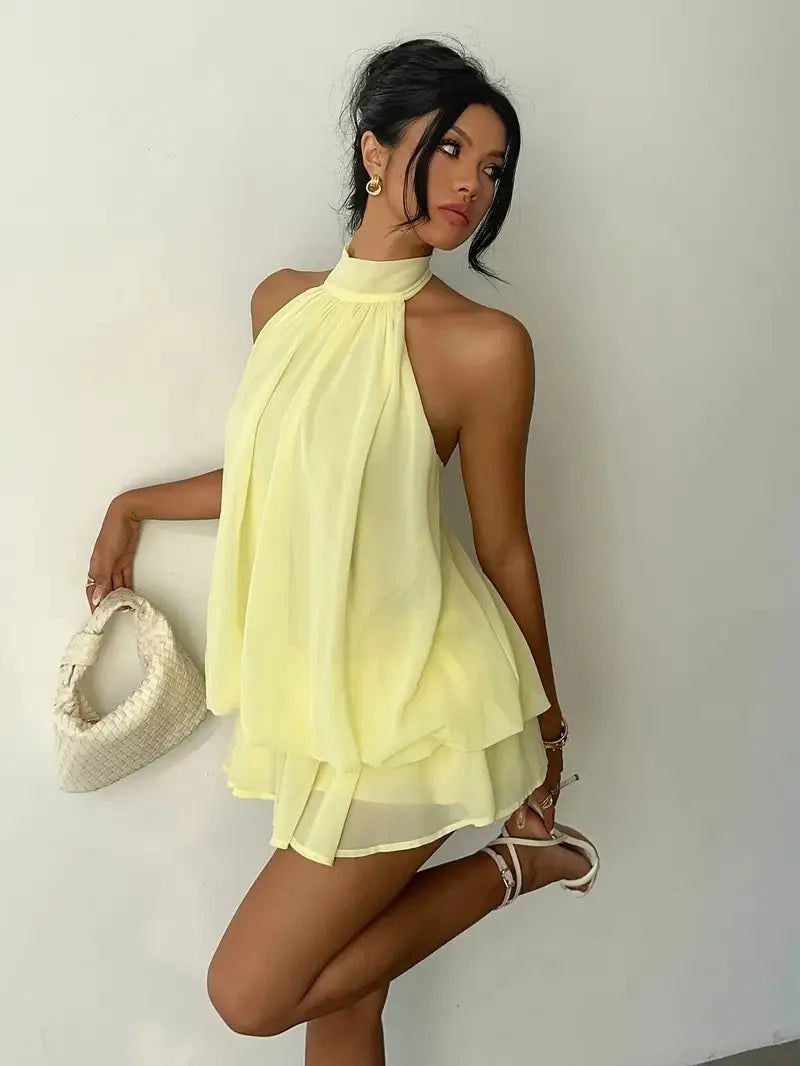 Halter Mini Dress Women Chiffon Backless Summer Dress Woman Sweet Party Dress Sexy Beach Dresses For Women 2026 Vestidos Mujer