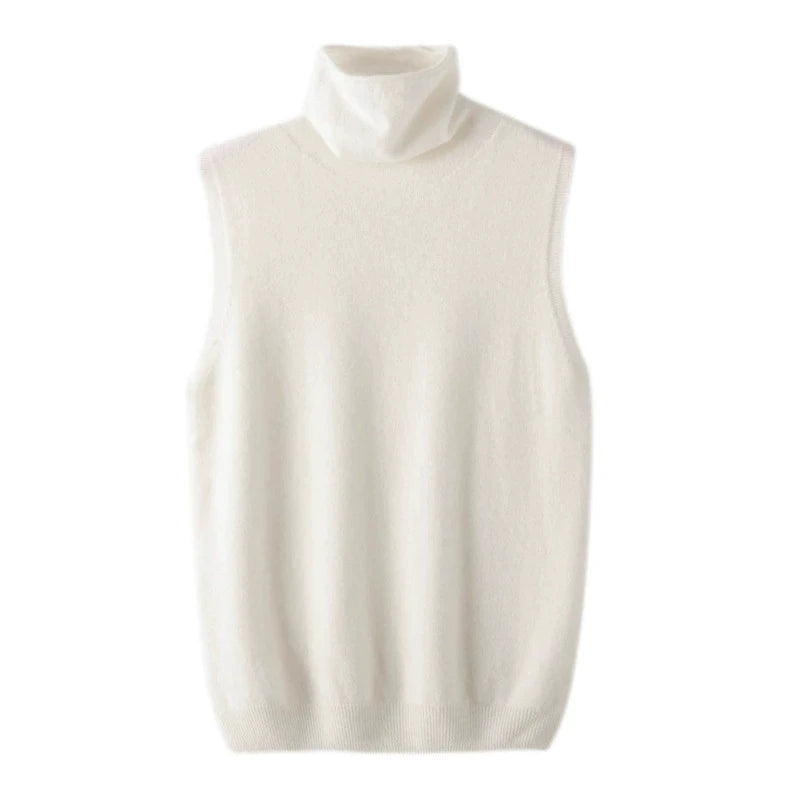 Women Merino Wool Sleeveless Pullovers Turtleneck Sweater Waistcoat Wool Knitwear Spring Autumn Winter Fashion Vest Tops