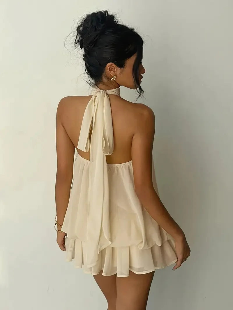Halter Mini Dress Women Chiffon Backless Summer Dress Woman Sweet Party Dress Sexy Beach Dresses For Women 2026 Vestidos Mujer