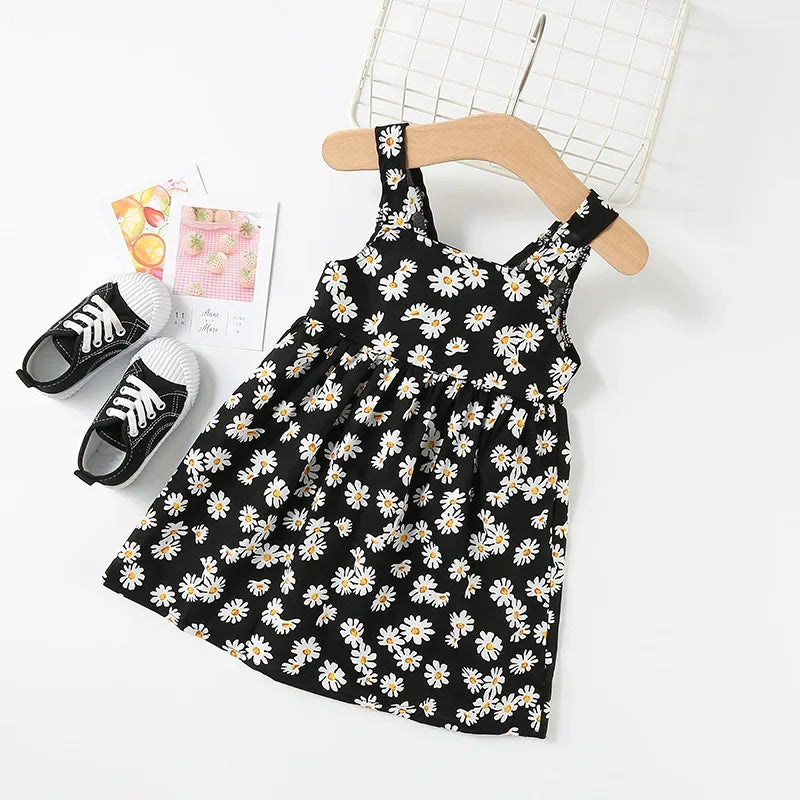 New Baby Girls Sleeveless Flower Print Dresses Clothes Bowknot Kid Summer Princess Dress Children Party Ball Pageant Outfit