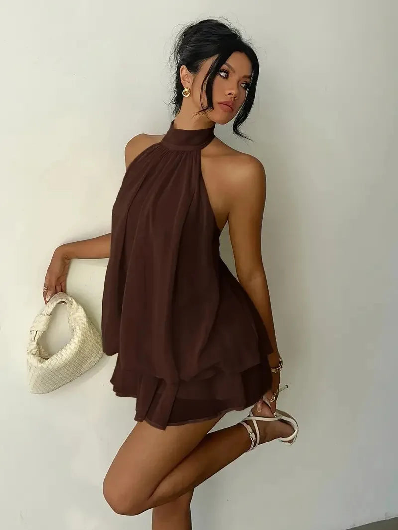 Halter Mini Dress Women Chiffon Backless Summer Dress Woman Sweet Party Dress Sexy Beach Dresses For Women 2026 Vestidos Mujer