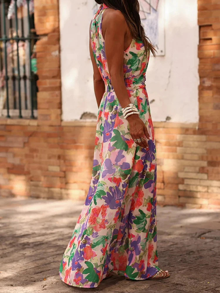 2026 Women Sleeveless Maxi Dress Chic Patchwork Print O-Neck Summer Fashion Elegant Casual Party Holiday Ladies Dress Streetwear