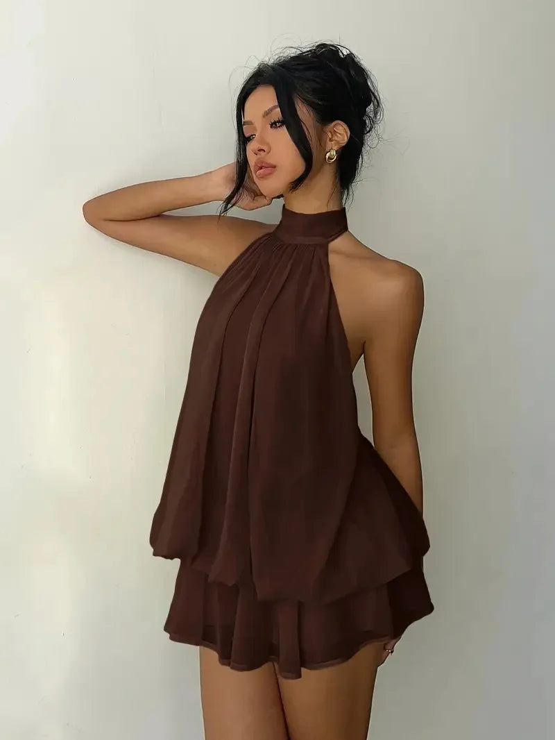 Halter Mini Dress Women Chiffon Backless Summer Dress Woman Sweet Party Dress Sexy Beach Dresses For Women 2026 Vestidos Mujer