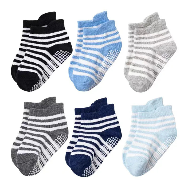 6 Pairs Kids Non-slip Floor Socks For Toddler Baby Boys Girls Indoor Activities Learn To Walk Ankle Socks