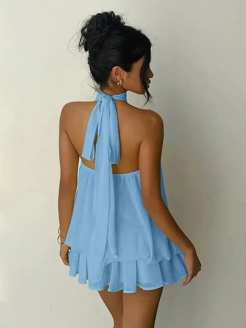 Halter Mini Dress Women Chiffon Backless Summer Dress Woman Sweet Party Dress Sexy Beach Dresses For Women 2026 Vestidos Mujer