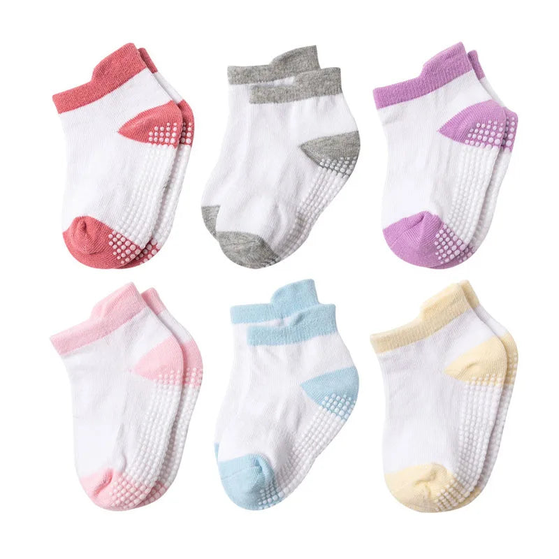 6 Pairs Kids Non-slip Floor Socks For Toddler Baby Boys Girls Indoor Activities Learn To Walk Ankle Socks