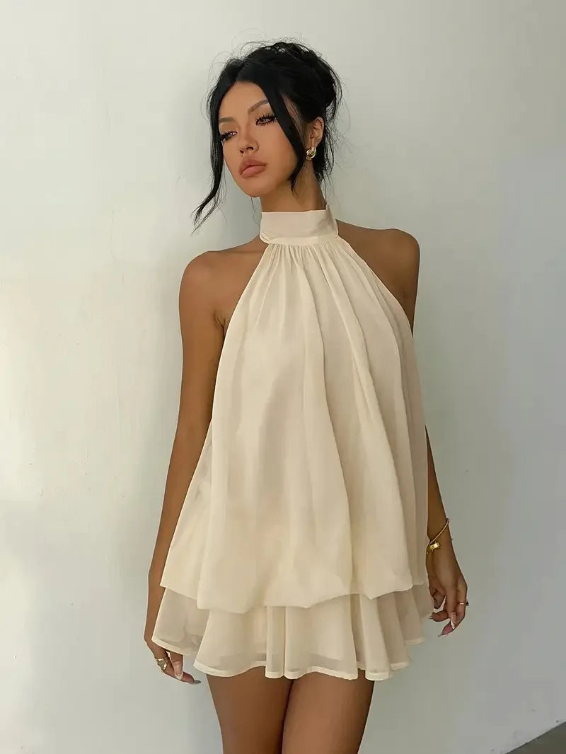 Halter Mini Dress Women Chiffon Backless Summer Dress Woman Sweet Party Dress Sexy Beach Dresses For Women 2026 Vestidos Mujer